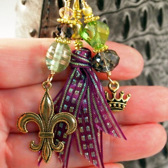 Mardi Gras Beaded Tassel Purse Charm Bohemian Key-chain Fat Tuesday Fob - Picture 4 of 8